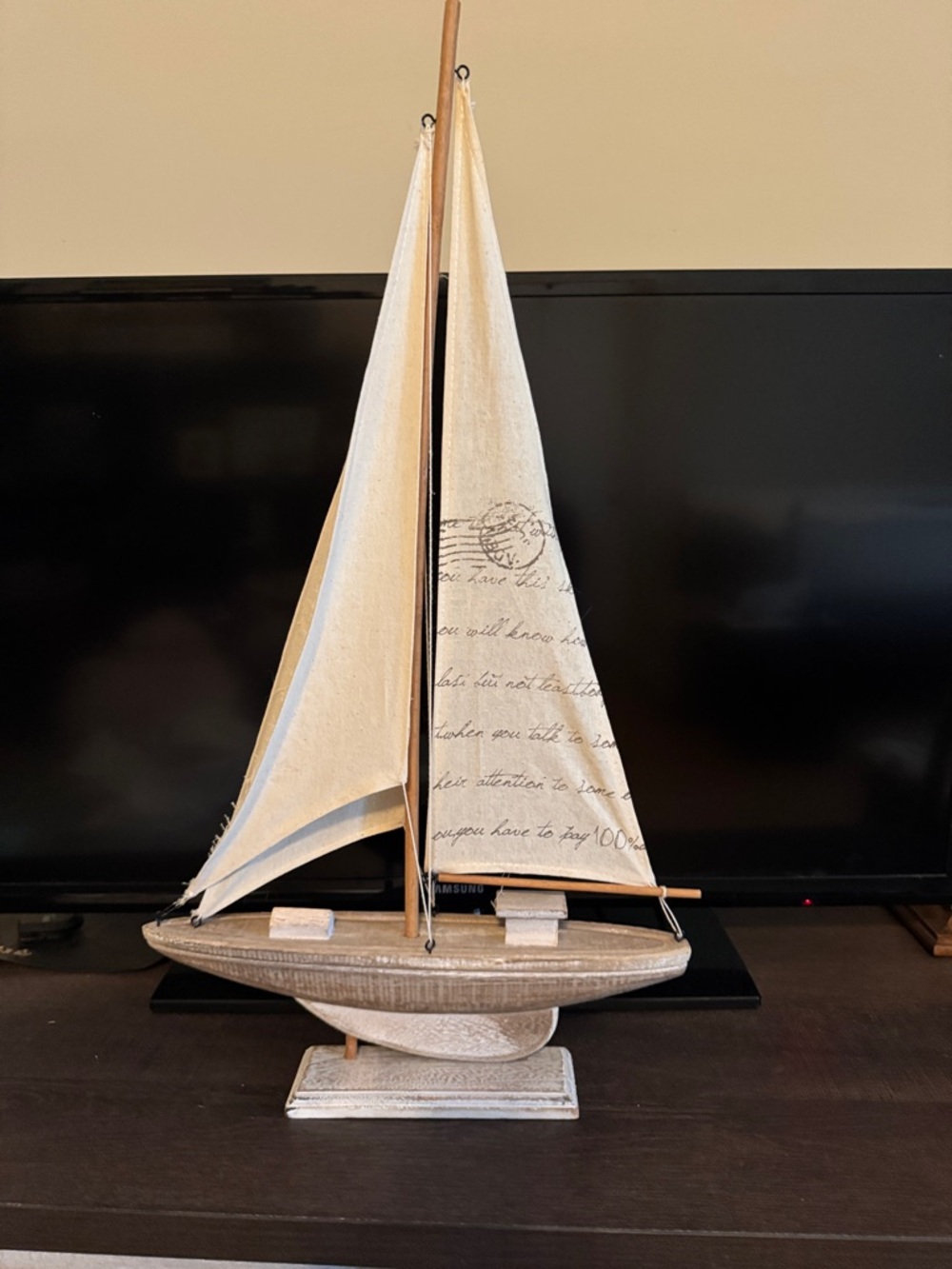 Canvas Sailboat Tabletop Decor in Cream and Tan